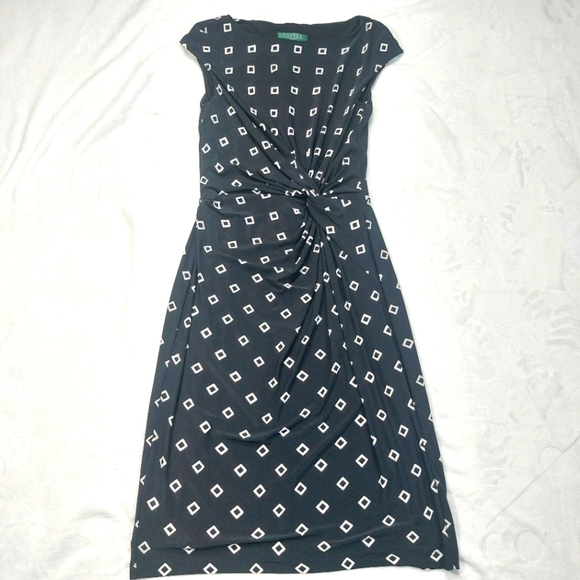 LAUREN RALPH LAUREN WOMEN'S BLACK AND WHITE GEOMETRIC PRINT DRESS SIZE 6 - Picture 1 of 8